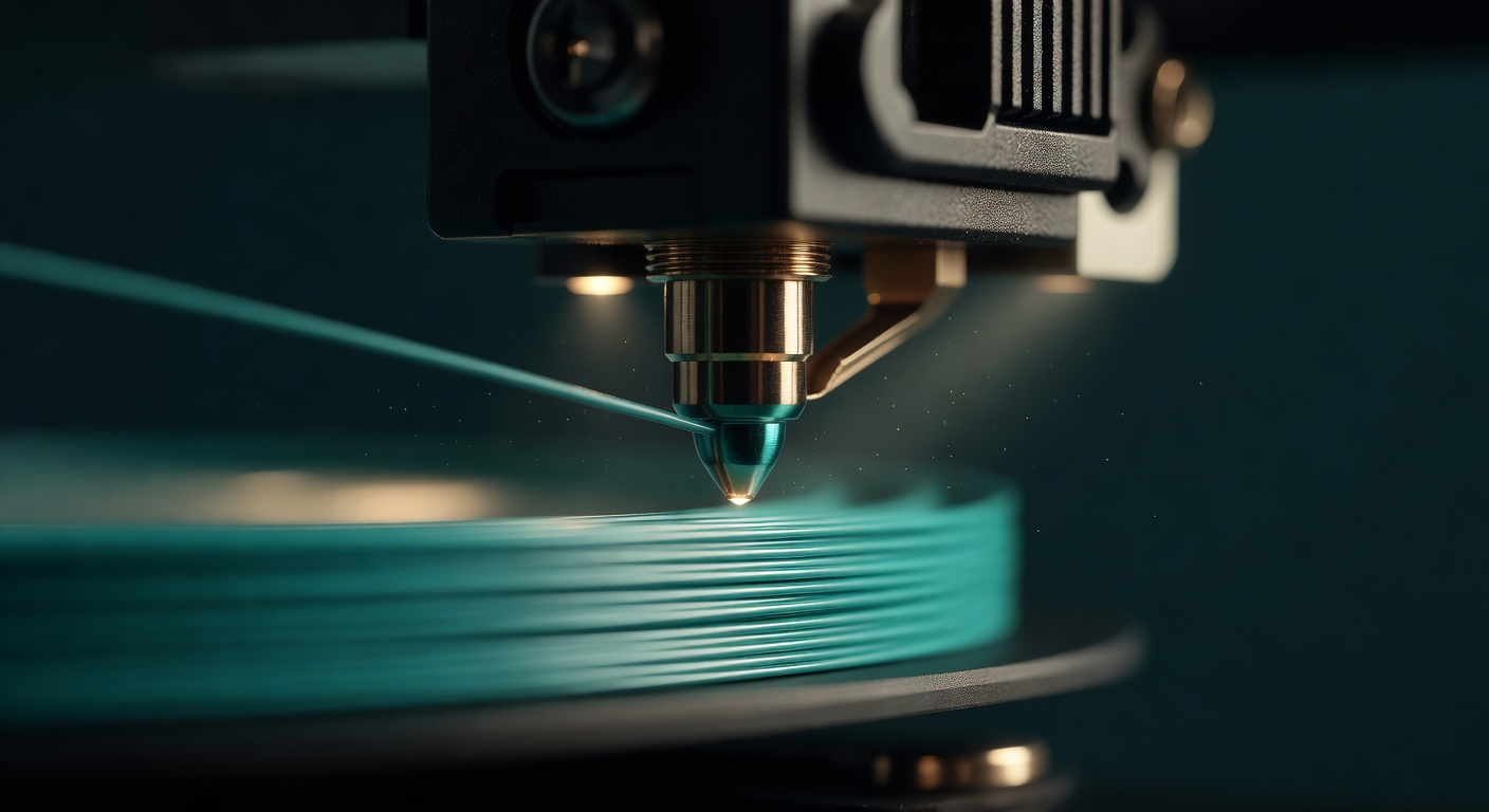 Close-Up 3D-Drucker-Extruder mit türkisem Filament
