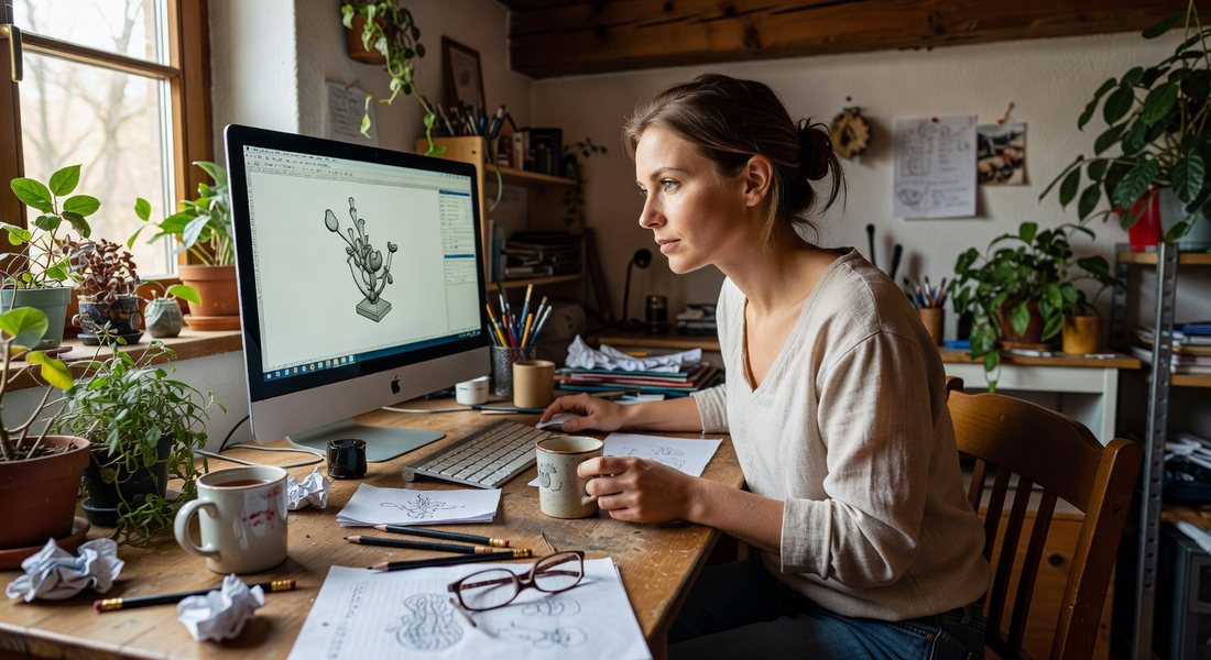 Modellieren des 3D-Modells am Bildschirm in der Werkstatt
