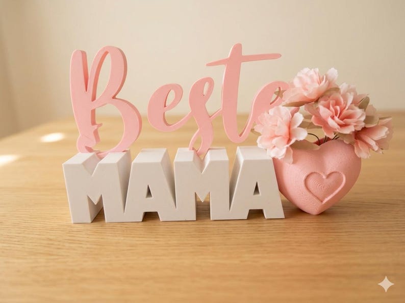 Beste Mama Aufsteller mit Herz-Vase & Bl…